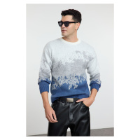 Trendyol Indigo Unisex Crew Neck Landscape Knit Sweater