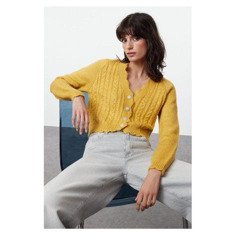 Trendyol Yellow Crop Soft Texture Knit Cardigan