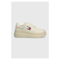 Sneakers boty Tommy Jeans TJW RETRO BASKET FLATFORM ESS béžová barva, EN0EN02506