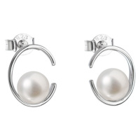 Stříbrné náušnice pecky s bílou říční perlou 21021.1