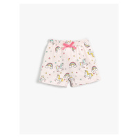 Koton Girl's Unicorn Printed Cotton Shorts with Elastic Waist