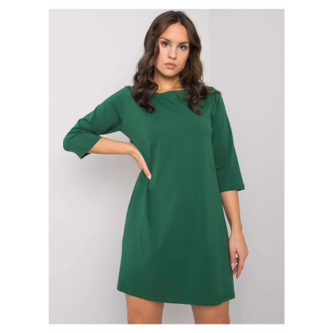 RUE PARIS Tmavě zelené šaty s krajkovou vsadkou Fashionhunters