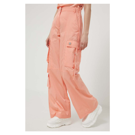 Kalhoty HUGO dámské, oranžová barva, jednoduché, high waist Hugo Boss