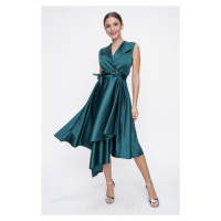 By Saygı Double Breasted Neck Lace-Up Satin Dress