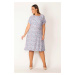 Şans Women's Plus Size Lilac Woven Viscose Fabric Dress with Buttoned Front Half Pat and Belted 