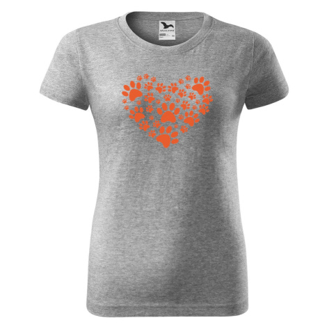 DOBRÝ TRIKO Dámské tričko s potiskem Psí tlapky srdce Barva: Tmavě šedý melír
