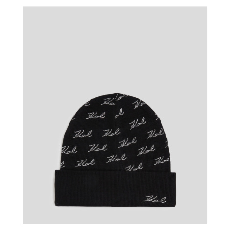 Čepice karl lagerfeld k/signature rhnstn aop beanie black