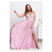 Růžové společenské šaty s flitry a saténovou sukní