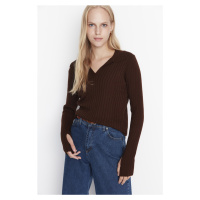 Trendyol Brown Sleeve Detailed Polo Neck Knitwear Sweater