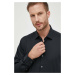 Košile Calvin Klein pánská, černá barva, slim, s klasickým límcem