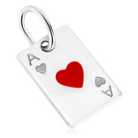 Přívěsek ze stříbra 925 - motiv hrací karty, srdcové eso a červená glazura
