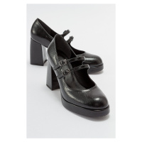 LuviShoes OREAS Women's Black Patterned Heeled Shoes