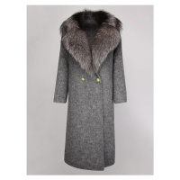 Dámský vlněný kabát s pravou kožešinou z lišky