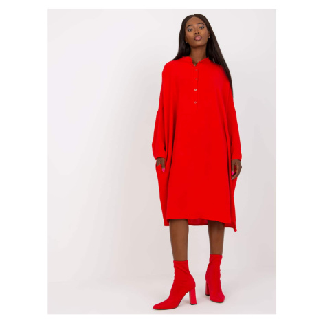 Oversized red shirt dress with buttons