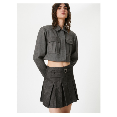 Koton Pleated Mini Skirt A-Line Belt Detailed Zippered