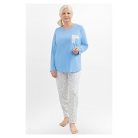 Dámské pyžamo Martel Lena - dlouhé bavlněné Světle modrá