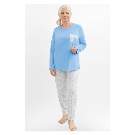 Dámské pyžamo Martel Lena - dlouhé bavlněné Světle modrá