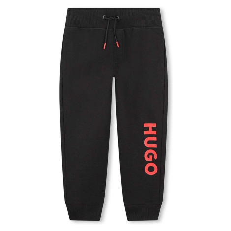 Dětské tepláky HUGO černá barva, s potiskem Hugo Boss