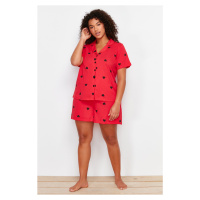 Trendyol Curve Red Heart Pattern Knitted Pajamas Set