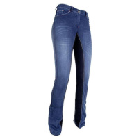 Kalhoty jezdecké Summer Denim HKM, s celokoženým sedem, dámské, jeans blue/deep blue