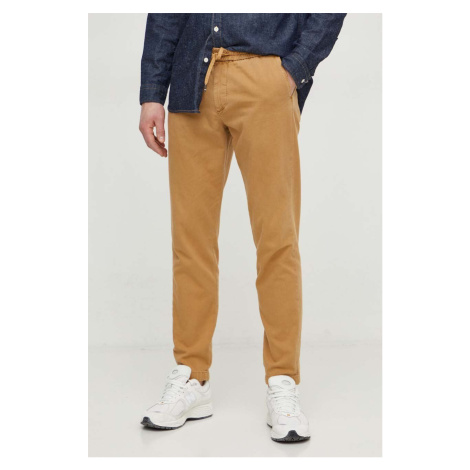 Kalhoty Tommy Hilfiger pánské, hnědá barva, přiléhavé, MW0MW33918
