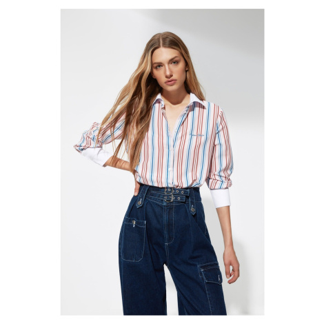 Trendyol X Sagaza Studio Multicolored Shirt with Stripes and Embroidery
