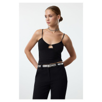 Trendyol Black Window/Cut Out Detail Crop Woven Blouse