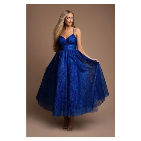 Modré třpytivé midi šaty