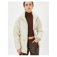 Koton Quilted Coat with Zipper Pockets and Slit Detail
