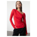 Trendyol Red Soft Touch/Soft Fabric Fitted Asymmetrical Collar Stretchy Knitted Blouse