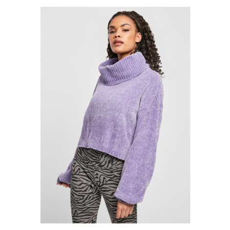 Ladies Short Chenille Turtleneck Sweater - lavender Urban Classics