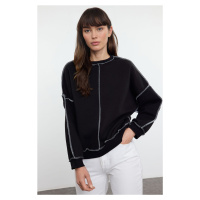 Trendyol Black Cardigan Stitched Oversize/Wide Pattern Thick Inside Polar Fleece Knitted Sweatsh