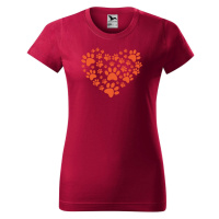 DOBRÝ TRIKO Dámské tričko s potiskem Psí tlapky srdce Barva: Malinová
