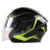 MAXX OF 868 extra velká skútrová helma otevřená s plexi a sluneční clonou, černo zelená reflexní