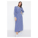 Trendyol Blue Gingham texturovaná tkanina Dětský límec do pasu Gipe Detailní tkané šaty