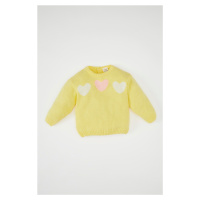 DEFACTO Baby Girl Heart Patterned Crew Neck Knitted Sweater