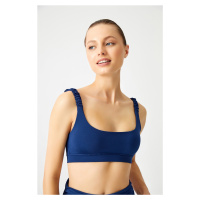 LOS OJOS Navy Blue Lightly Supported Drawstring Strap Detailed Covered Sports Bra