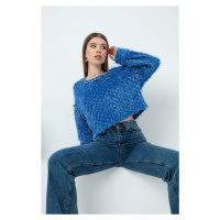 Lafaba Women's Blue Pile Glittery Sweater