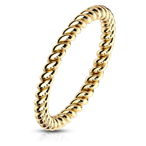 Ocelový prsten ve zlaté barvě - zatočená kontura ve tvaru lana, 2 mm Šperky eshop