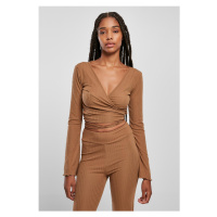 Dámské tričko dlouhý rukáv // Urban Classics / Ladies Cropped Rib Wrapped Longsl