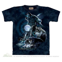 Pánské batikované triko The Mountain - Vlci vyjící na měsíc - tmavě modrá