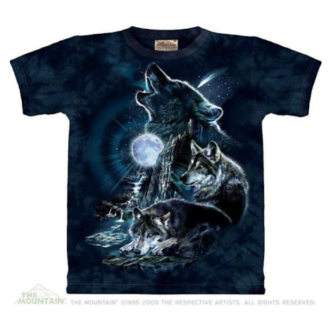 Pánské batikované triko The Mountain - Vlci vyjící na měsíc - tmavě modrá