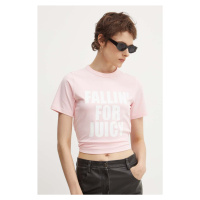 Tričko Juicy Couture FALLIN FOR JUICY FITTED TSHIRT růžová barva, JCGCT224020