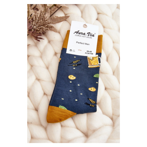 Pánské ponožky s pivními vzory v námořnické modré Kesi
