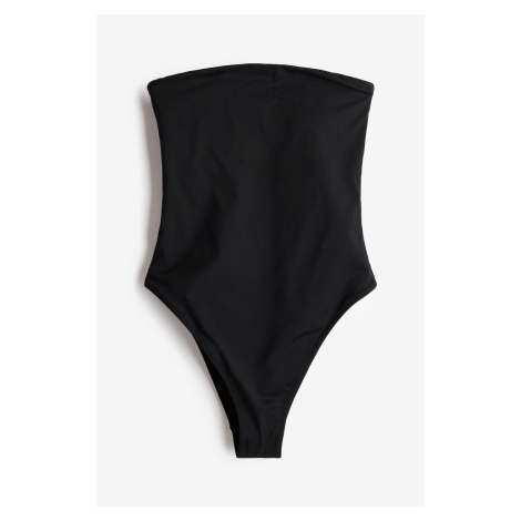H & M - Padded-cup High-leg Bandeau swimsuit - černá H&M