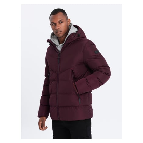 Ombre Men's winter jacket with unusual quilting - maroon