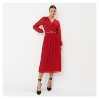 Mohito - Midi šaty s obálkovým výstřihem - Červená