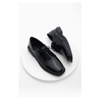 Marjin Women's Oxford Shoes Flat Toe Laced Masculin Casual Shoes Rilen Black Patent Leather