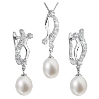 Evolution Group Luxusní stříbrná souprava s pravými perlami Pavona 29028.1 (náušnice, řetízek, p