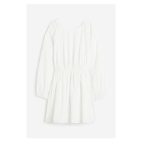 H & M - Šaty's balonovým rukávem a odhalenými zády - bílá